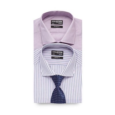 The Collection Pack of two white and pink striped tailored shirts with tie